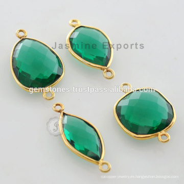 Oro Vermeil chapado verde esmeralda cuarzo facetado Gemstone Bisel Conector Fabricante y Proveedores